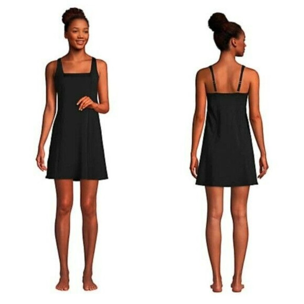 NWT Lands End Black Square Neck 1 piece Swim Dress sz Plus 2X 20W-22W $149.00